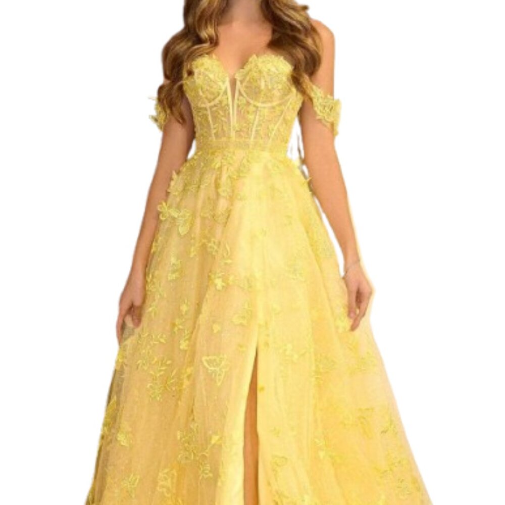 SALE NWT Portia and Scarlett PS24513X Rhinestone Prom Dress Yellow Size 12